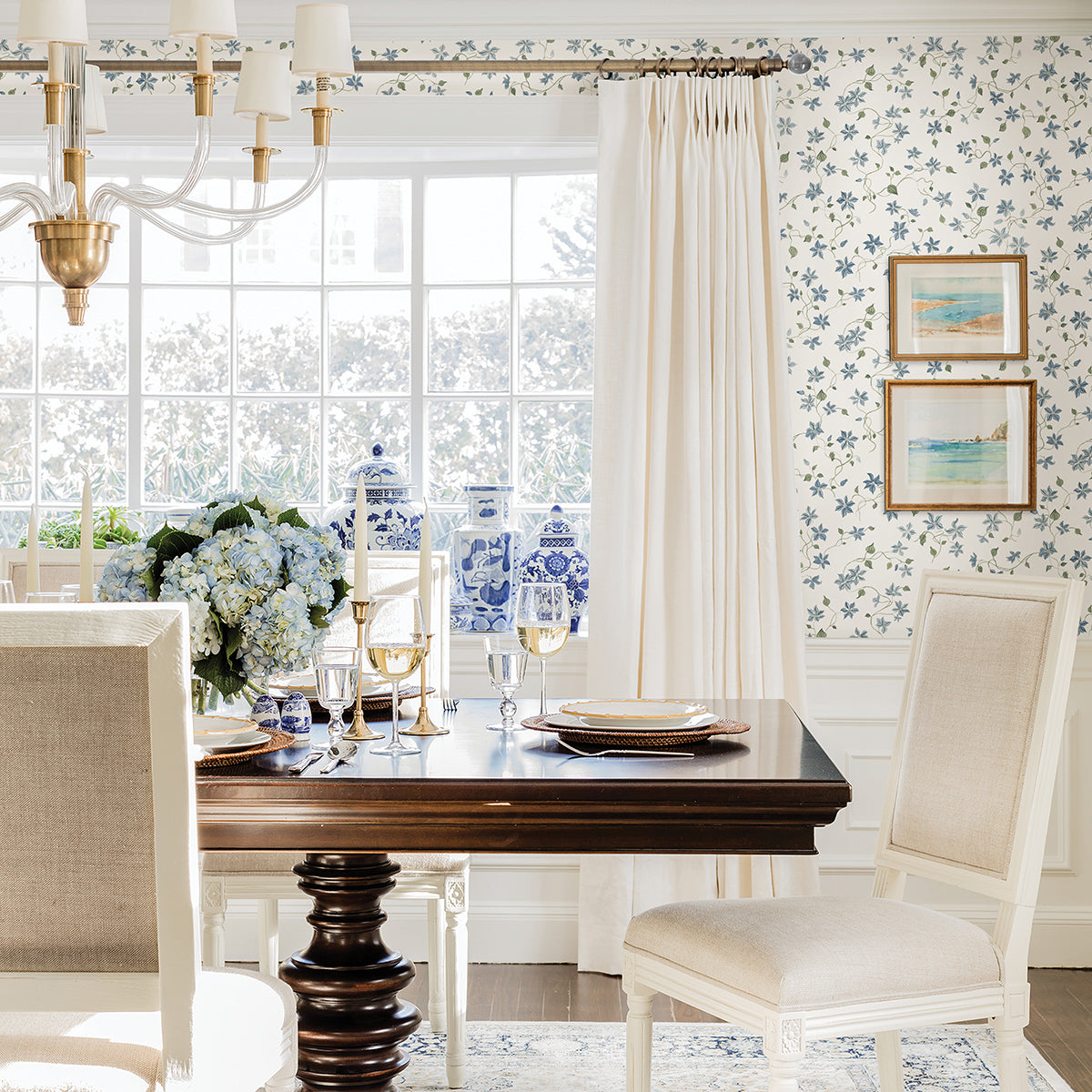 Betsy Blue Heather Floral Trail Wallpaper By Erin Gates - Brewster Wallcovering