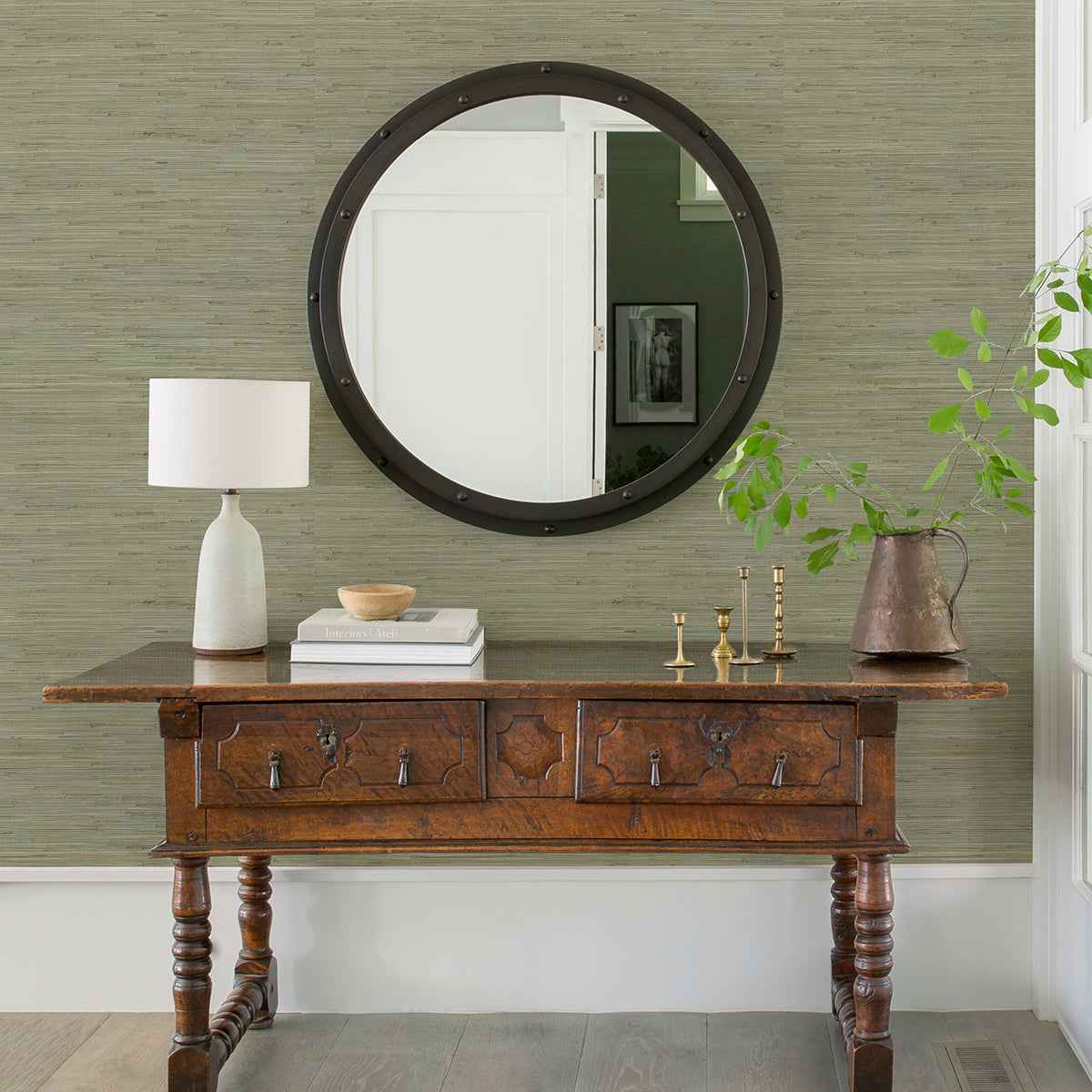 Jeong Teal Knotted Weave Grasscloth Wallpaper - York Wallcoverings - 2972-65437