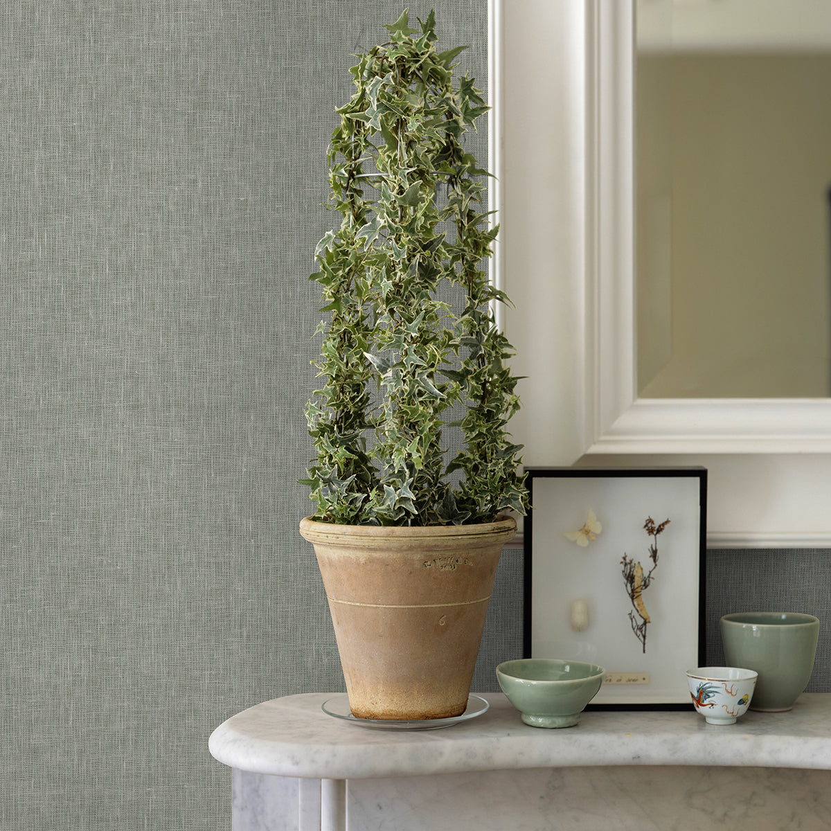 Donmei Grey Linen Wallpaper  | Brewster Wallcovering