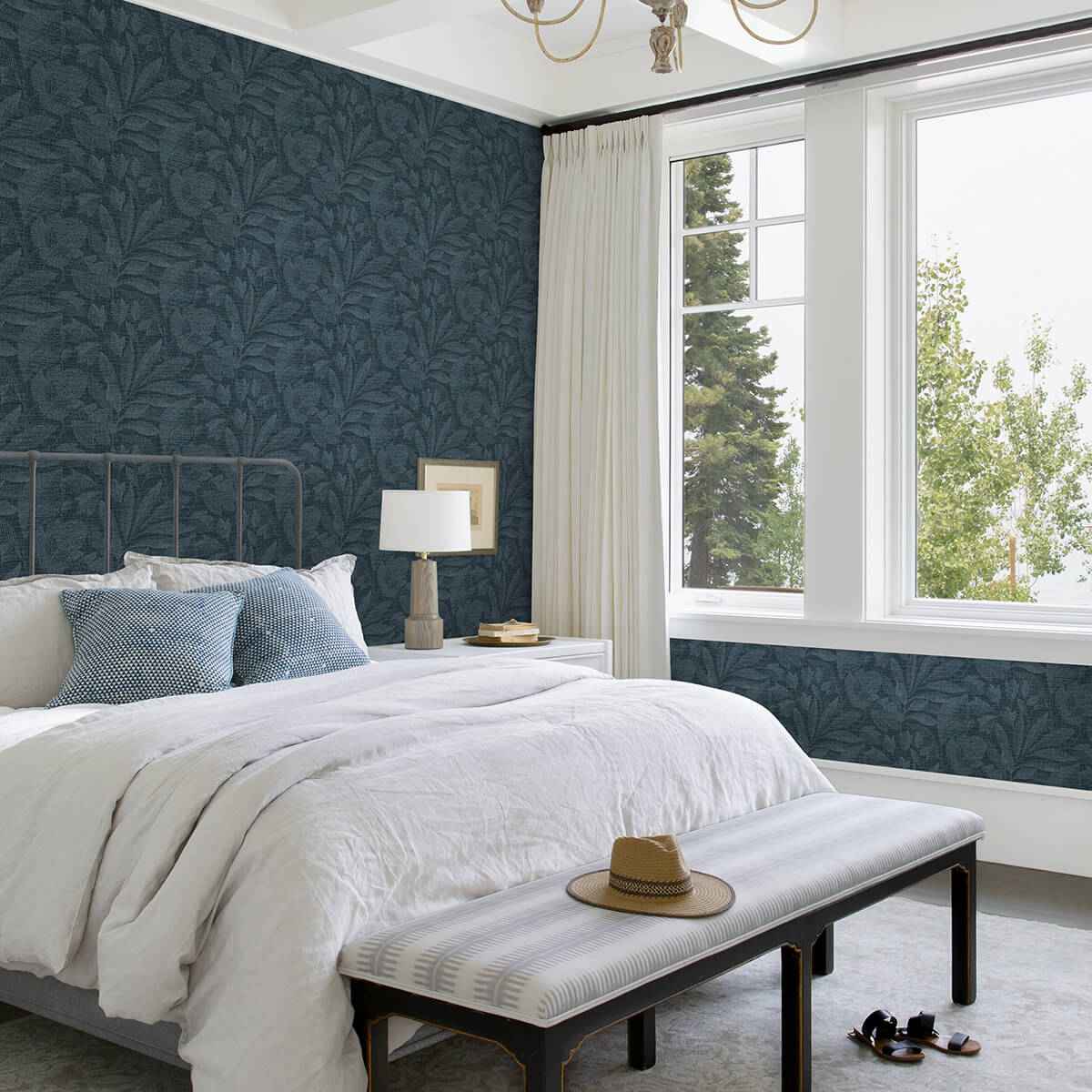 Lei Navy Leaf Wallpaper - York Wallcoverings - 2972-86153 - York Wallcoverings Wallpaper