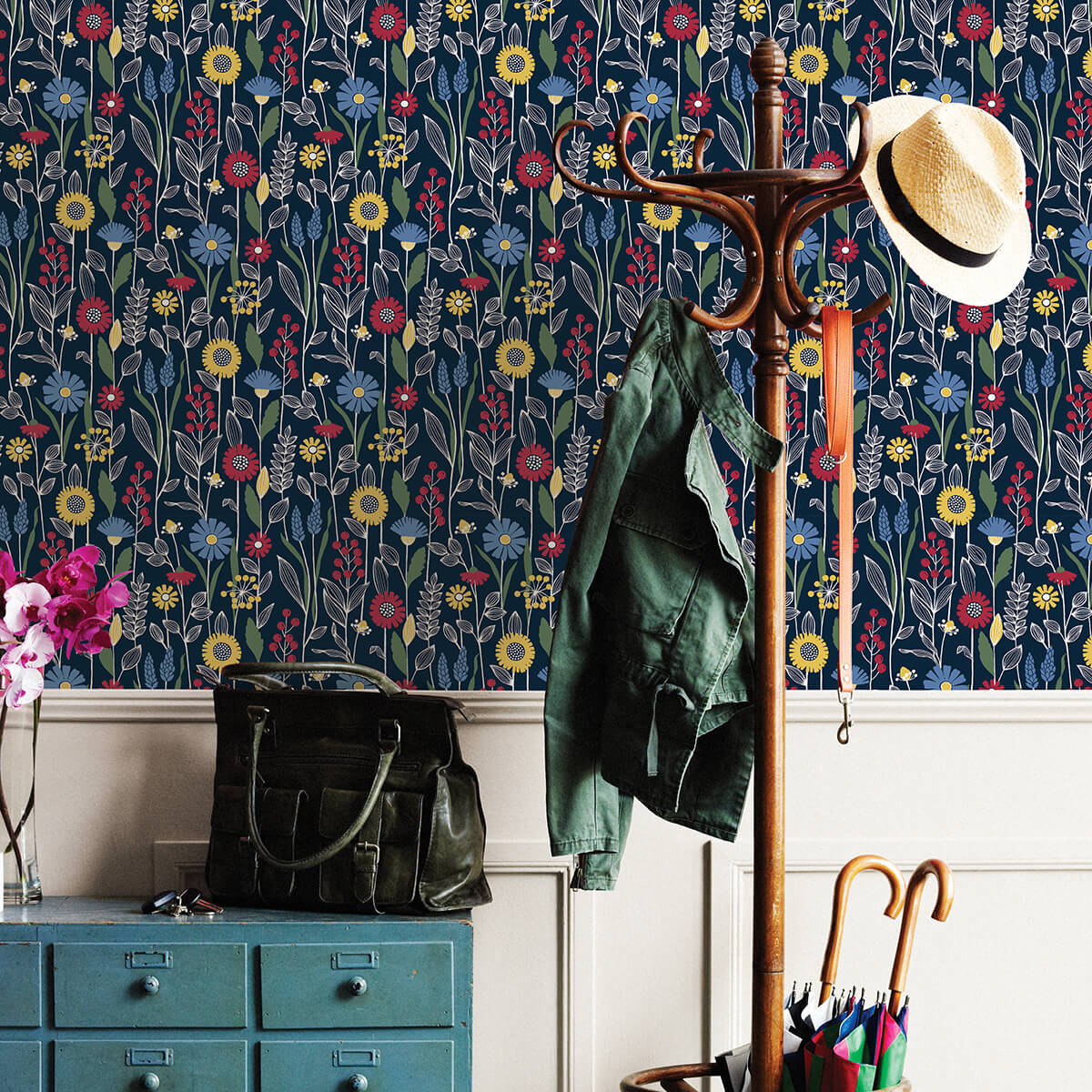 Navy Jane Peel & Stick Wallpaper - York Wallcoverings - NUS4045 - York Wallcoverings Wallpaper