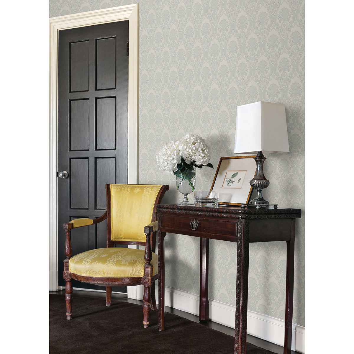 Renatta Silver Damask Wallpaper - York Wallcoverings - 4058-21775 - York Wallcoverings Wallpaper