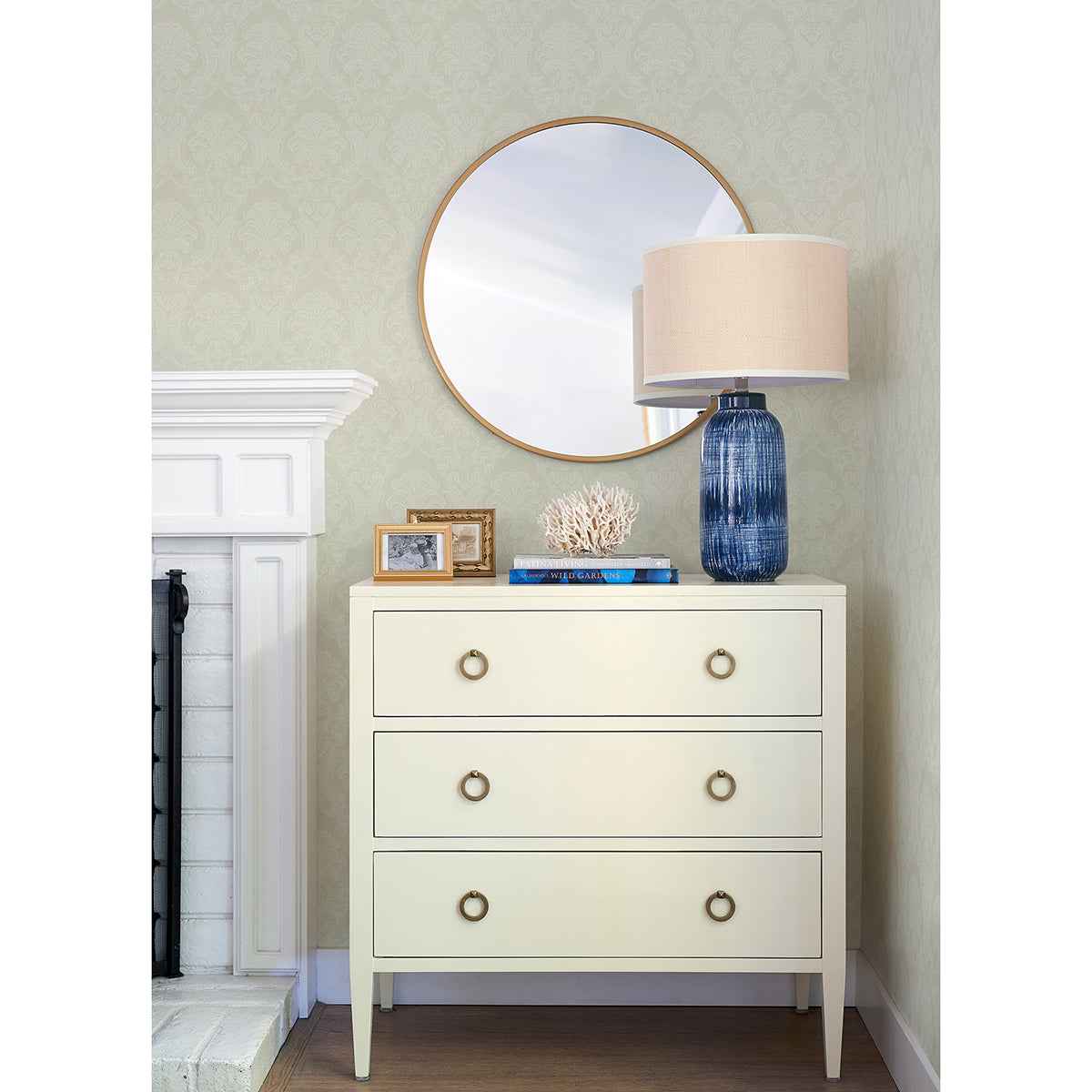 Renatta Cream Damask Wallpaper - York Wallcoverings - 4058-21776 - York Wallcoverings Wallpaper