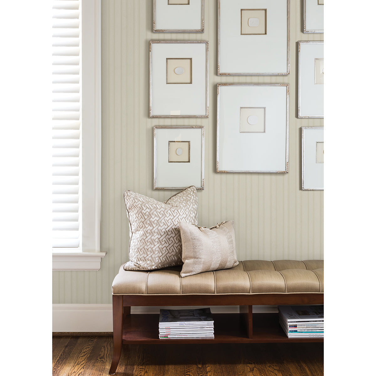 Zeta Cream Moire Stripe Wallpaper - Brewster Wallcovering