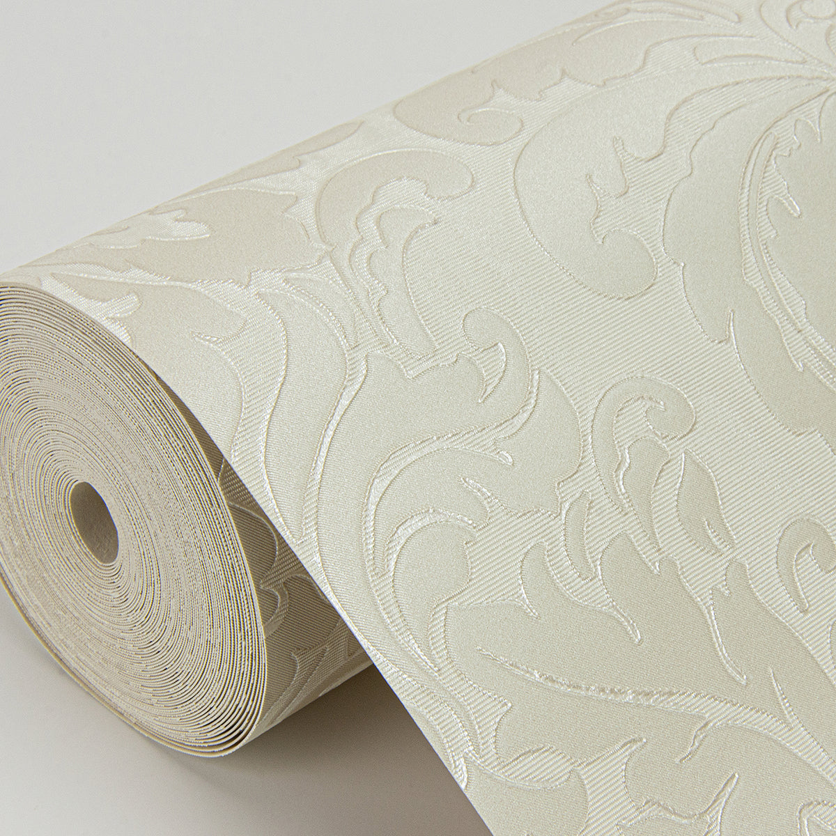 Betina White Damask Wallpaper - Brewster Wallcovering