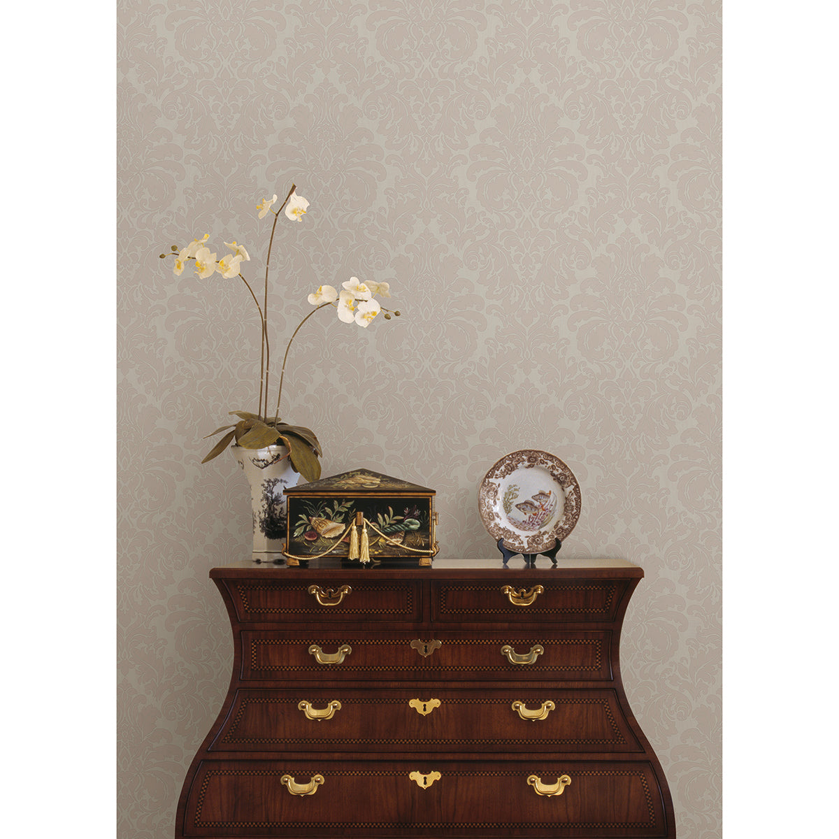 Betina Rose Damask Wallpaper - Brewster Wallcovering