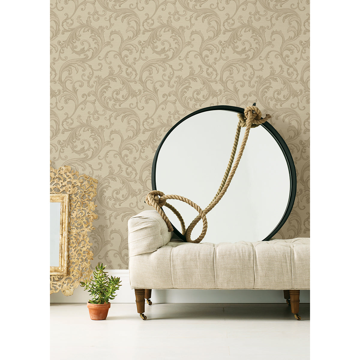 Noemi Taupe Acanthus Wallpaper - Brewster Wallcovering