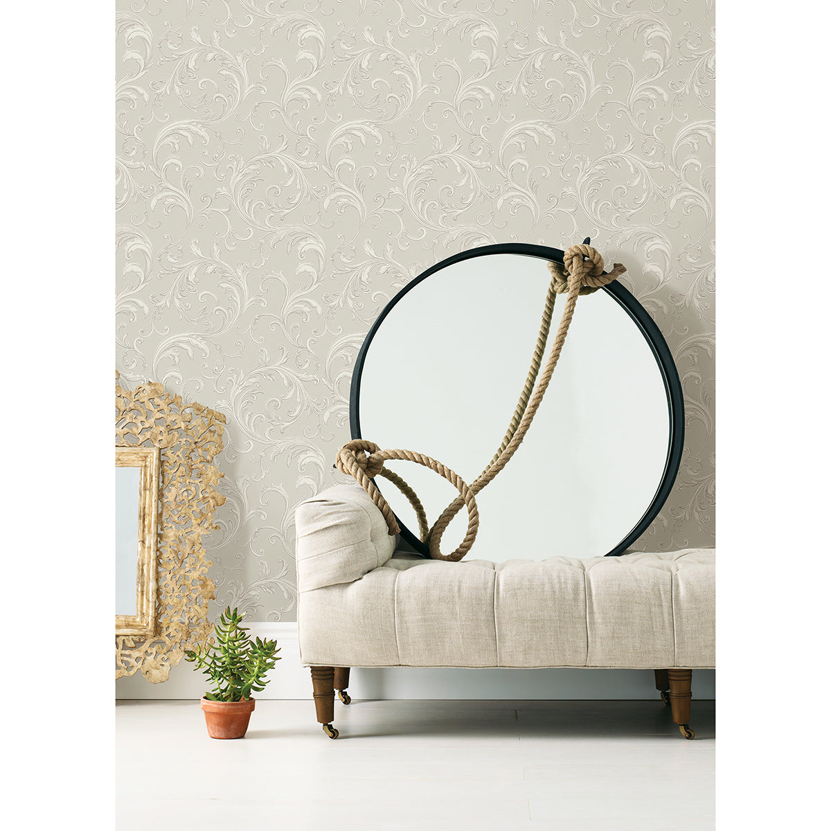 Noemi Silver Acanthus Wallpaper - Brewster Wallcovering