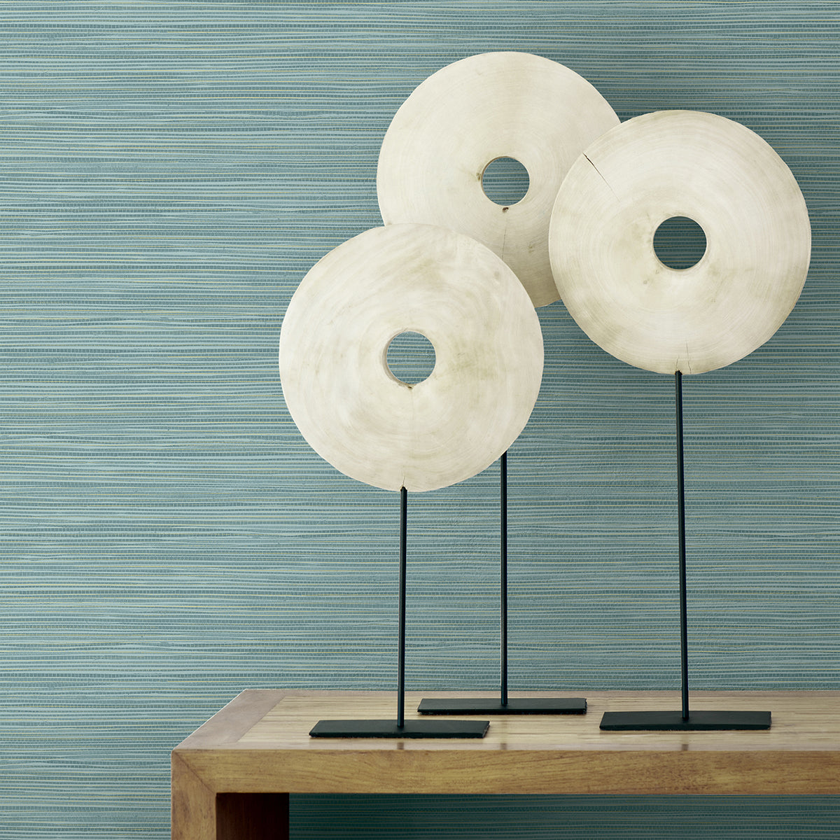 Bondi Teal Grasscloth Texture Wallpaper - Brewster Wallcovering