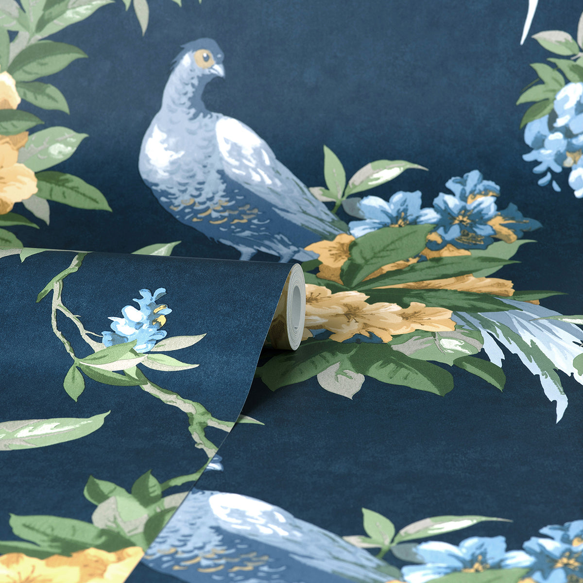 golden-pheasant-dark-blue-floral-wallpaper-york-wallcoverings-m1661 - York Wallcoverings Wallpaper