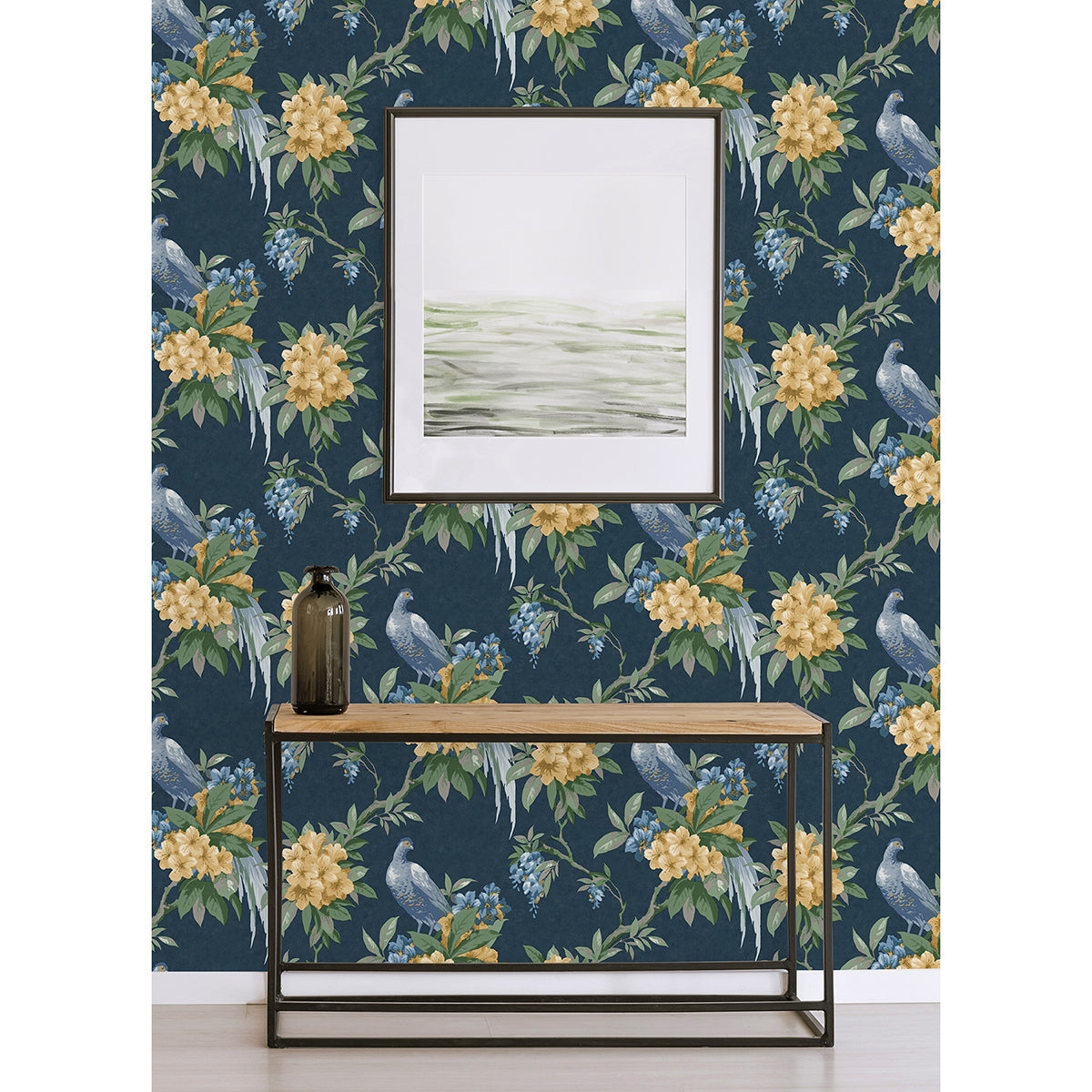 golden-pheasant-dark-blue-floral-wallpaper-york-wallcoverings-m1661 - York Wallcoverings Wallpaper