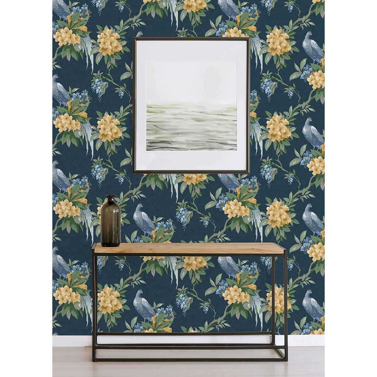 Golden Pheasant Dark Blue Floral Wallpaper - York Wallcoverings - M1661 - York Wallcoverings Wallpaper