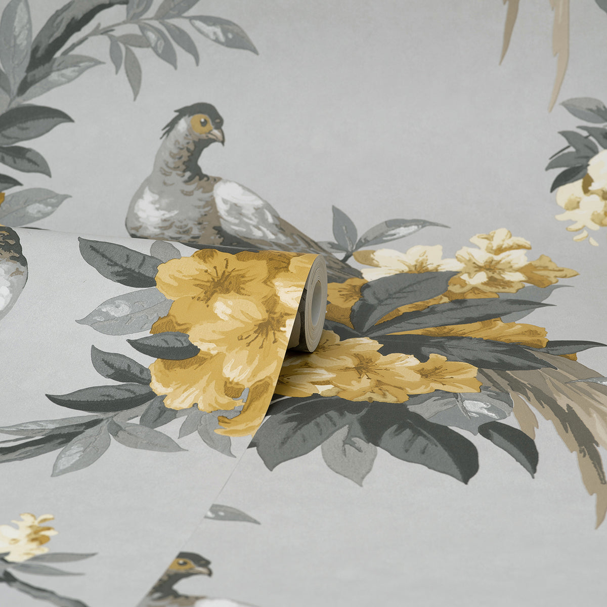 golden-pheasant-grey-floral-wallpaper-york-wallcoverings-m1662 - York Wallcoverings Wallpaper