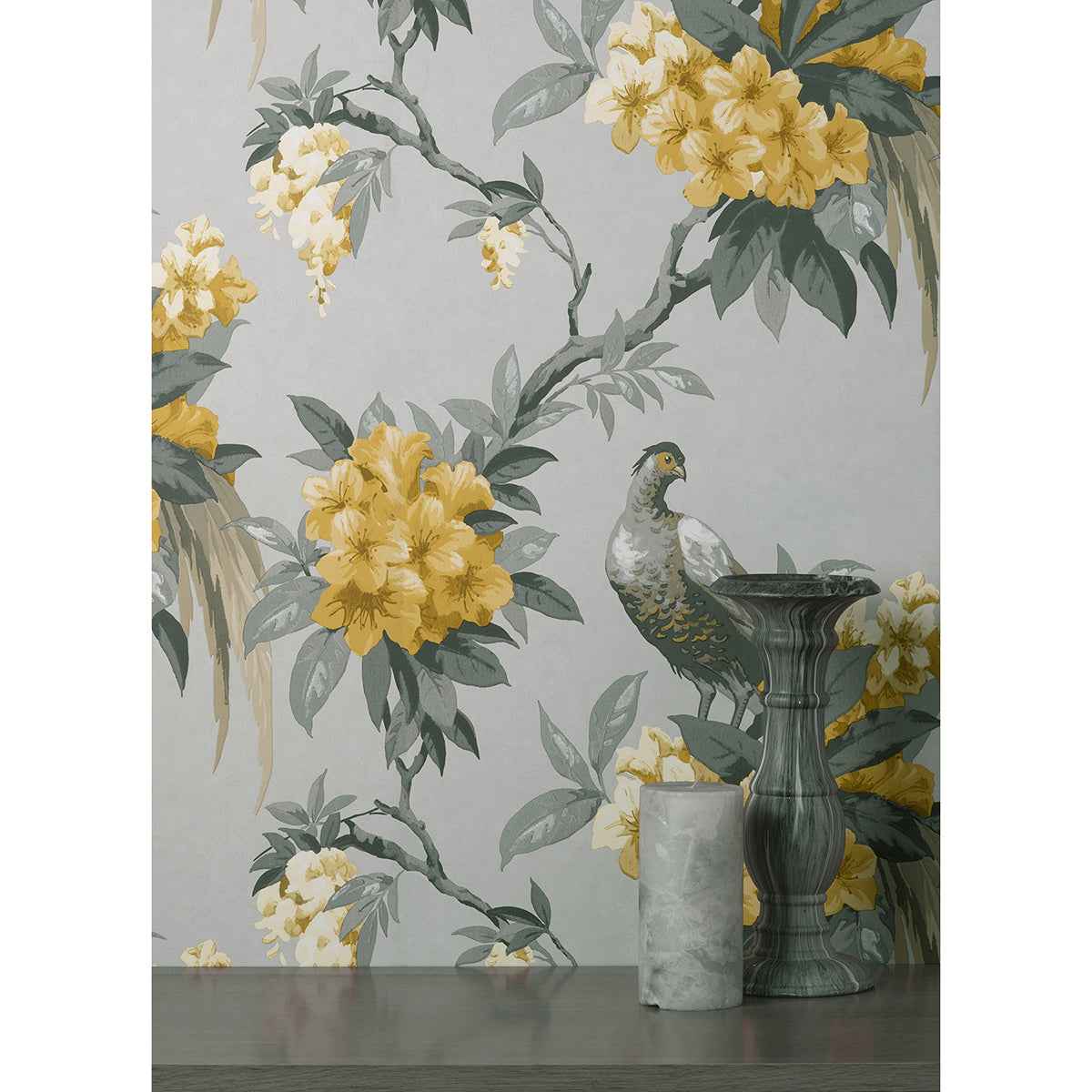 Golden Pheasant Grey Floral Wallpaper - York Wallcoverings - M1662 - York Wallcoverings Wallpaper