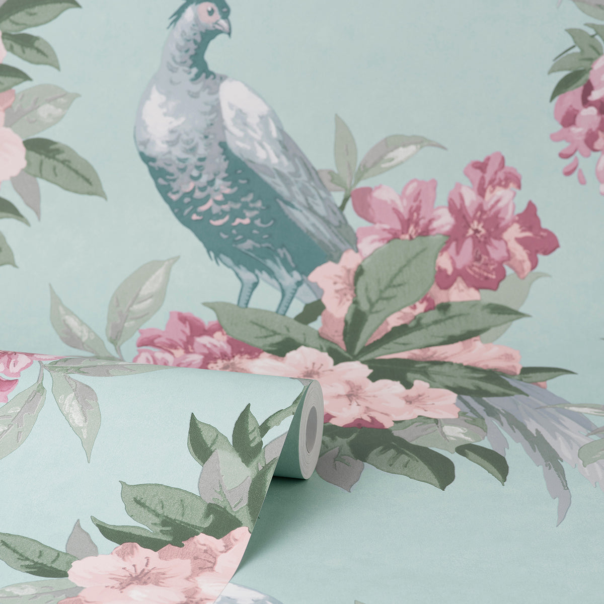 Golden Pheasant Aqua Floral Wallpaper - Brewster Wallcovering