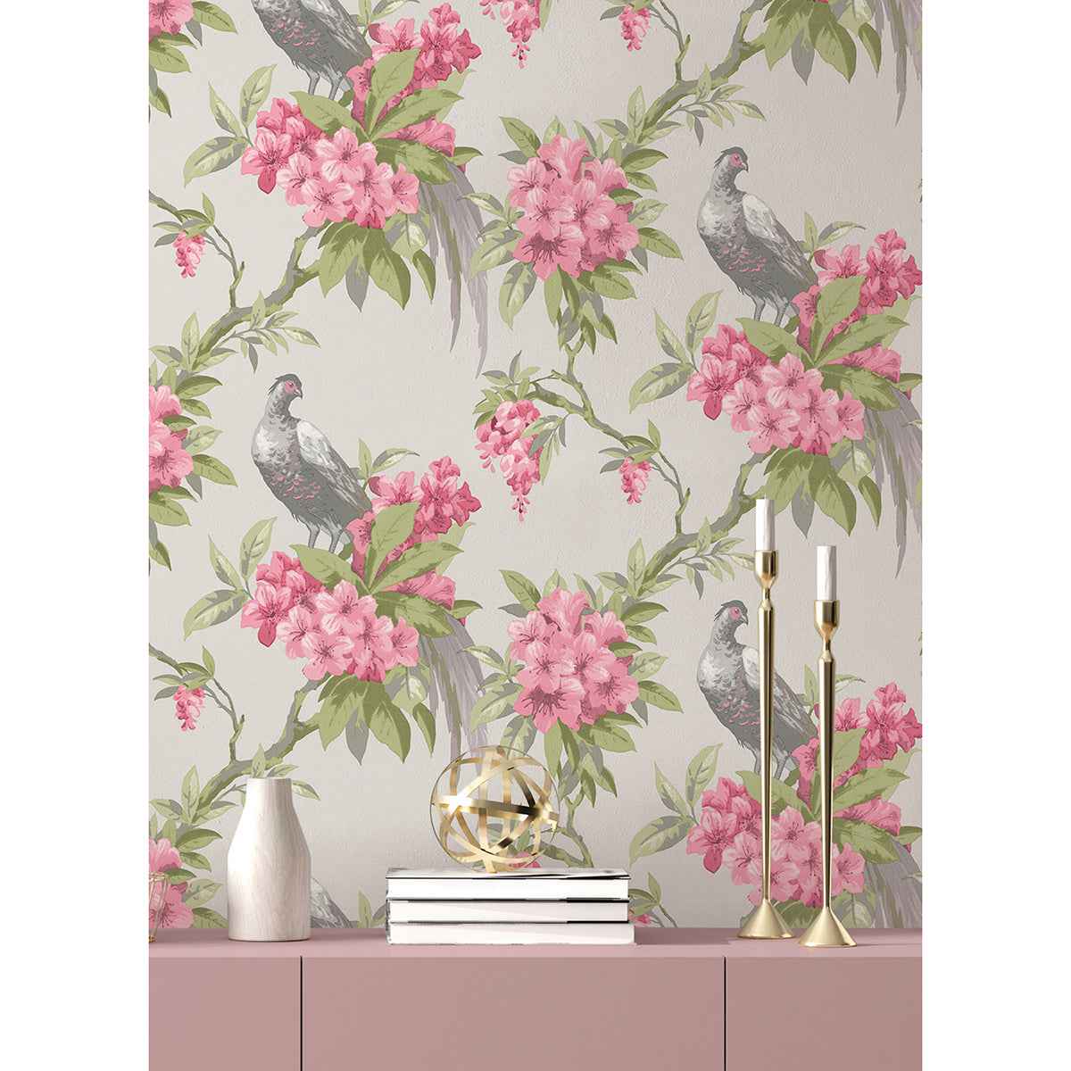 Golden Pheasant Rose Floral Wallpaper - York Wallcoverings - M1664 - York Wallcoverings Wallpaper