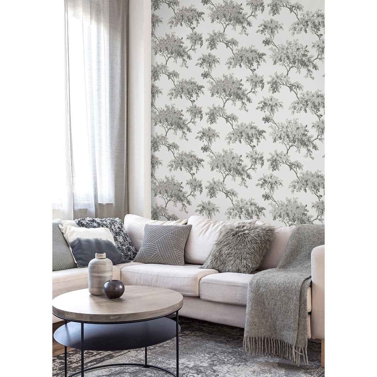 Ashdown Grey Tree Wallpaper - York Wallcoverings - M1671