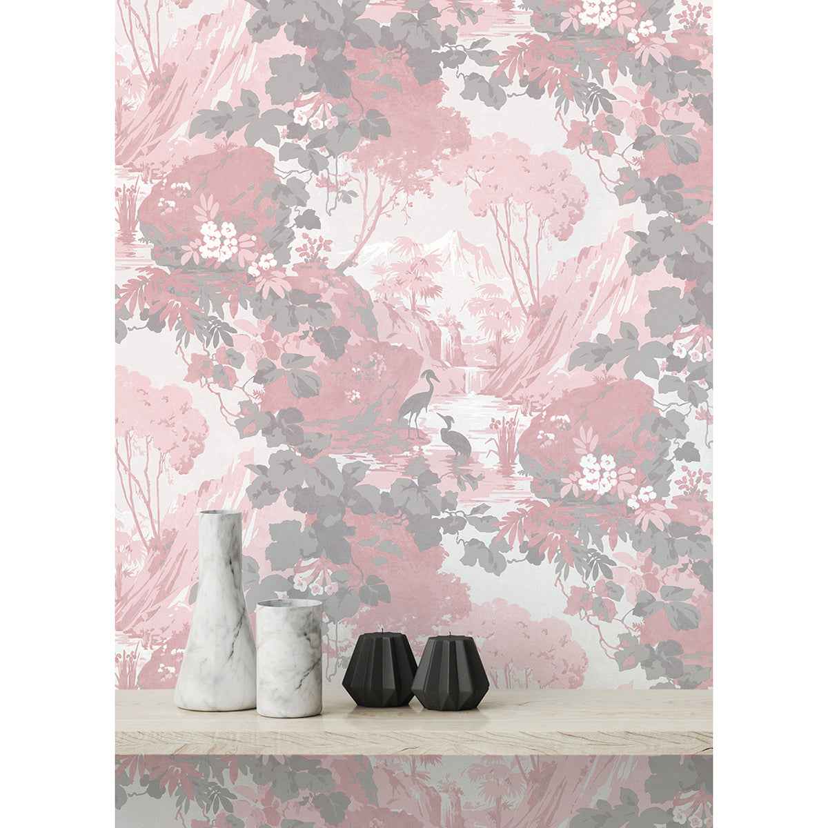 Eden Pink Crane Lagoon Wallpaper - York Wallcoverings - M1676 - York Wallcoverings Wallpaper