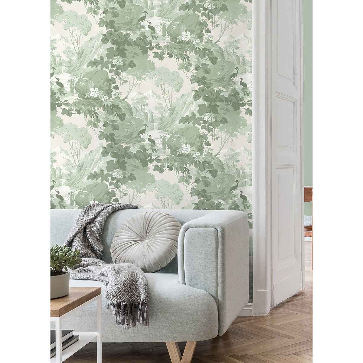 Eden Sage Crane Lagoon Wallpaper - York Wallcoverings - M1679 - York Wallcoverings Wallpaper