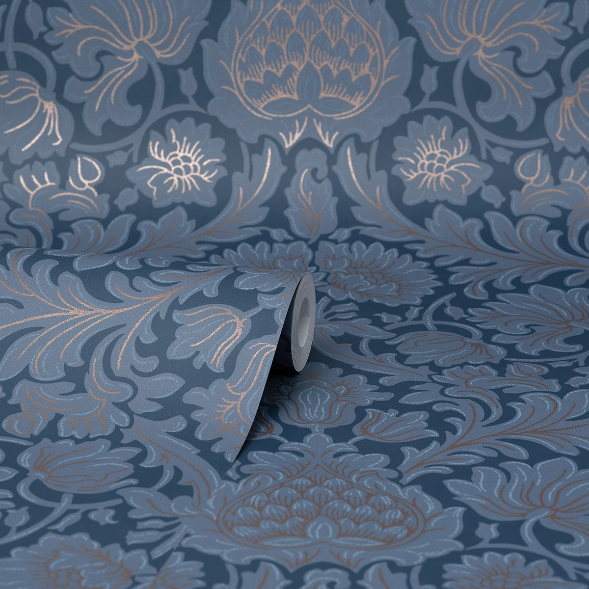 Bamburg Dark Blue Floral Wallpaper - Brewster Wallcovering