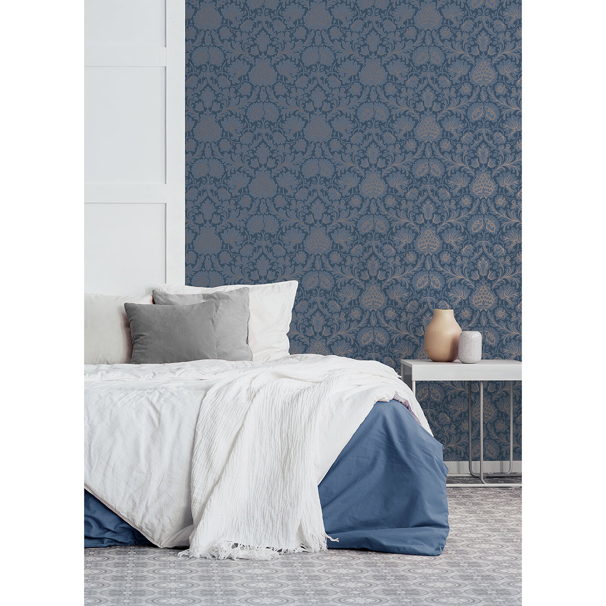 Bamburg Dark Blue Floral Wallpaper  | Brewster Wallcovering - The WorkRm