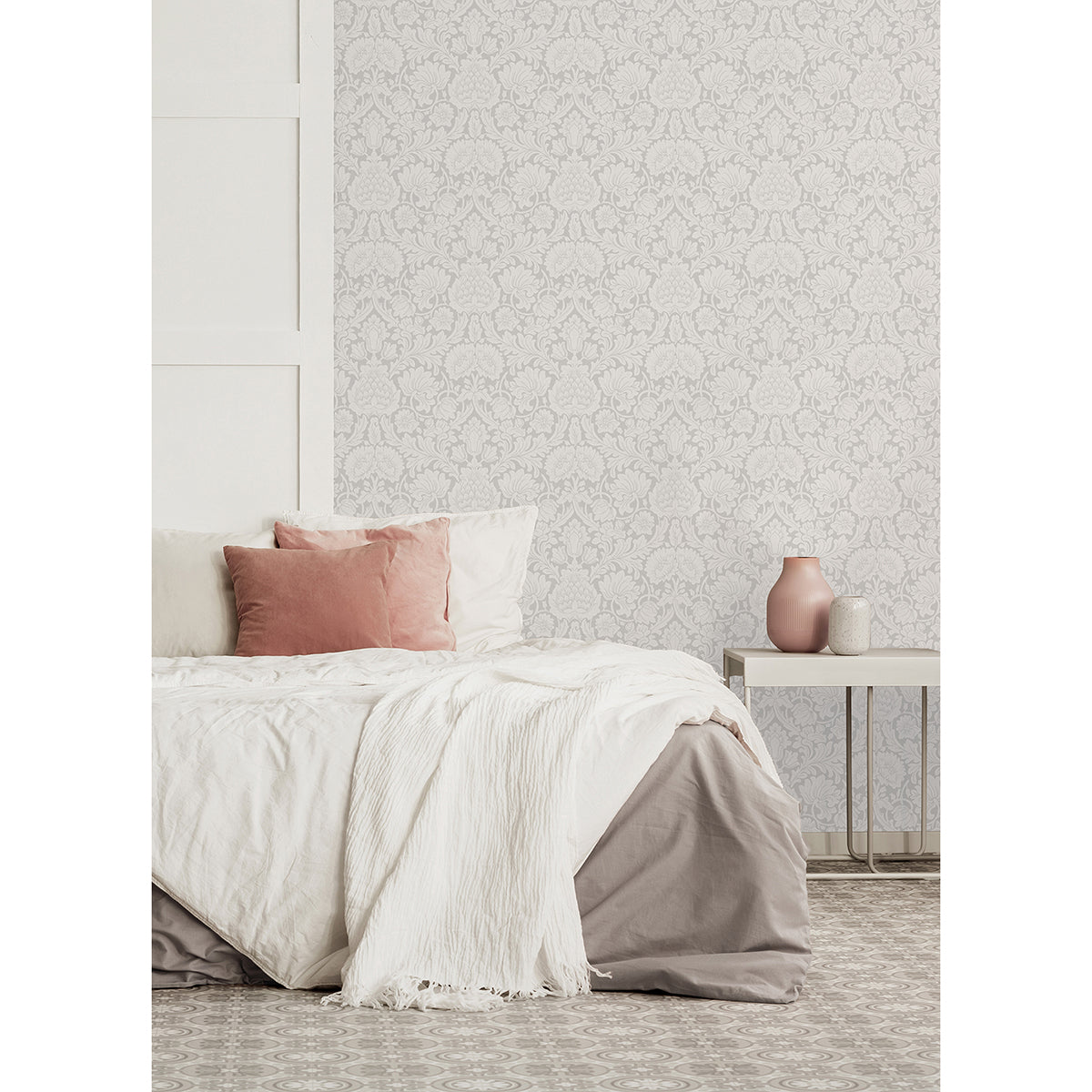 Bamburg Grey Floral Wallpaper - Brewster Wallcovering