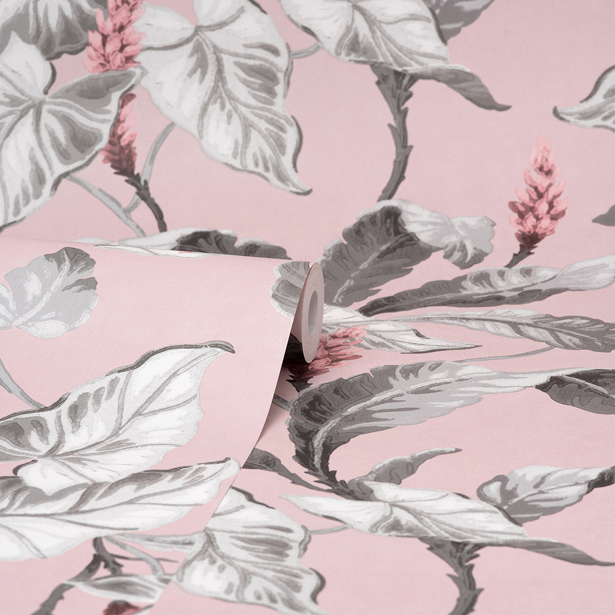 Meridian Parade Pink Tropical Leaves Wallpaper - Brewster Wallcovering