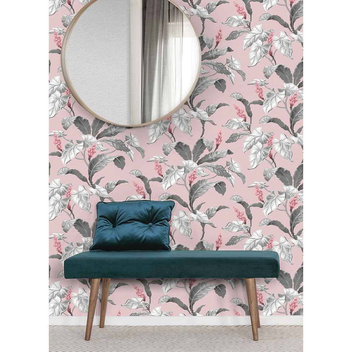 Meridian Parade Pink Tropical Leaves Wallpaper - York Wallcoverings - M1690 - York Wallcoverings Wallpaper