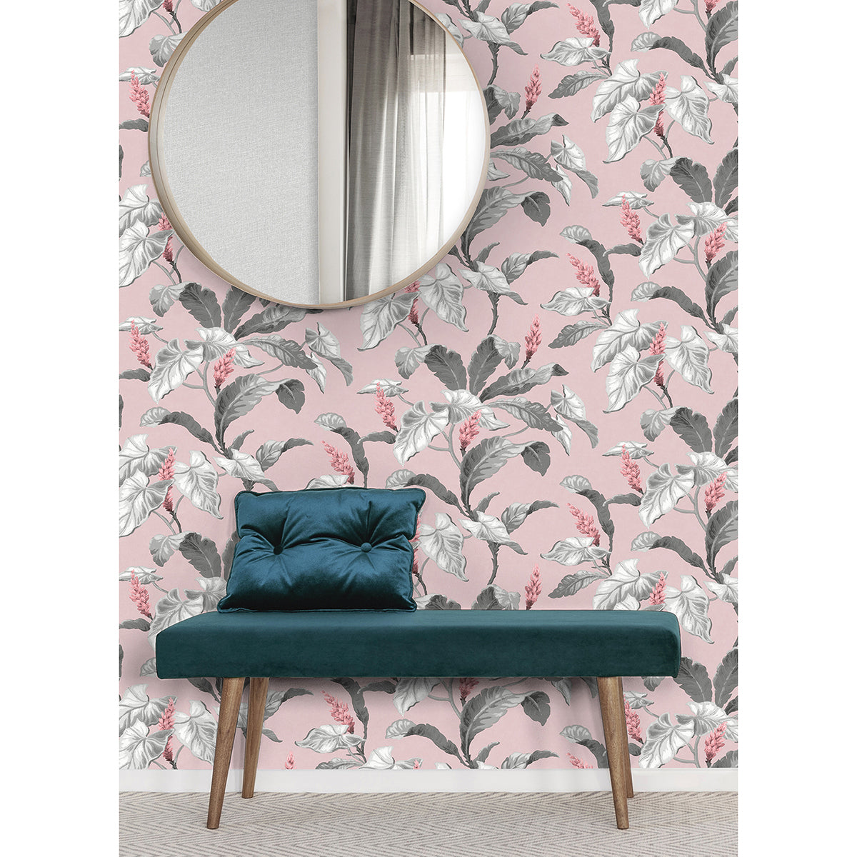 Meridian Parade Pink Tropical Leaves Wallpaper - Brewster Wallcovering