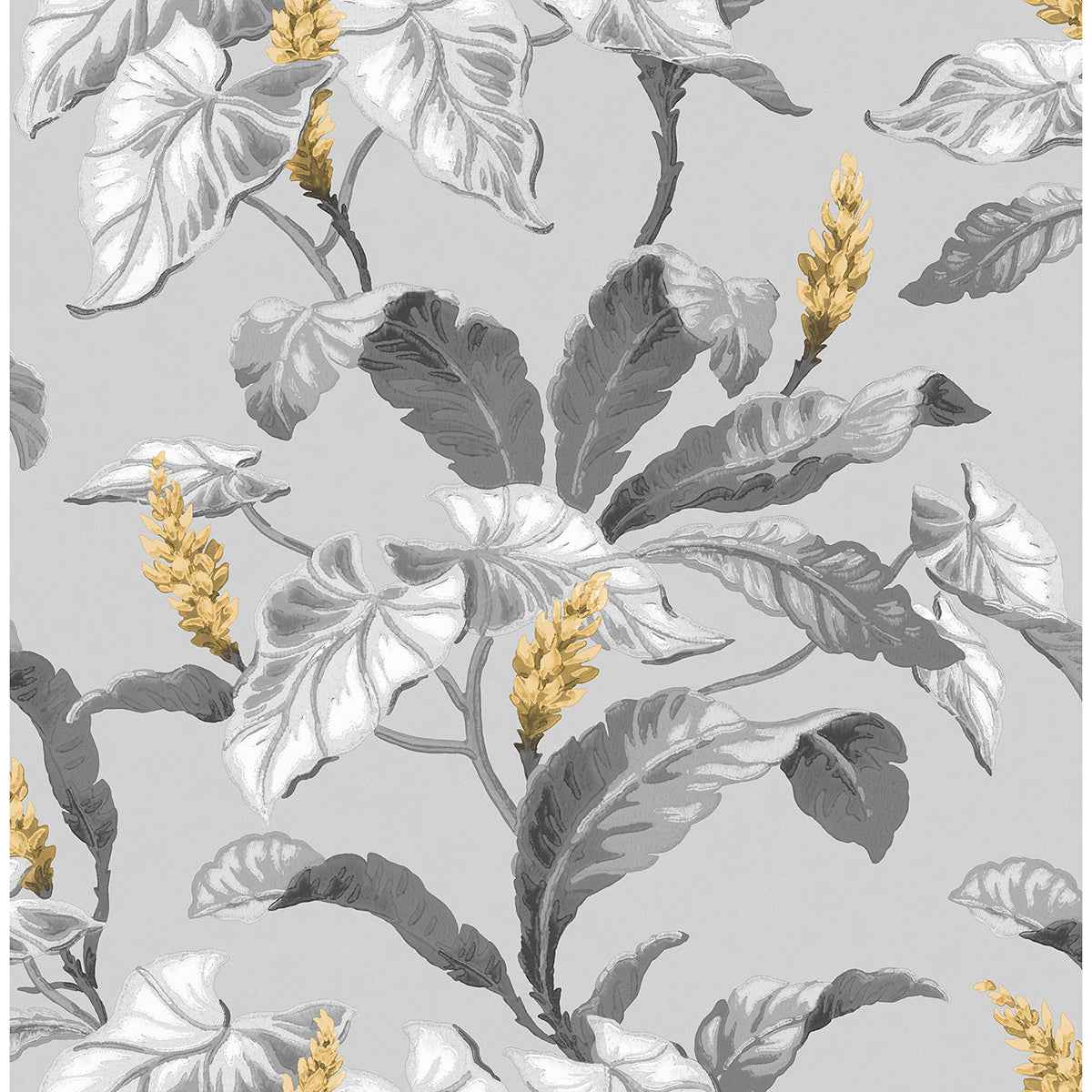 Meridian Parade Grey Tropical Leaves Wallpaper - York Wallcoverings - M1691