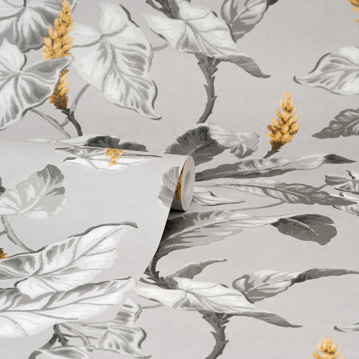 Meridian Parade Grey Tropical Leaves Wallpaper  | Brewster Wallcovering - The WorkRm