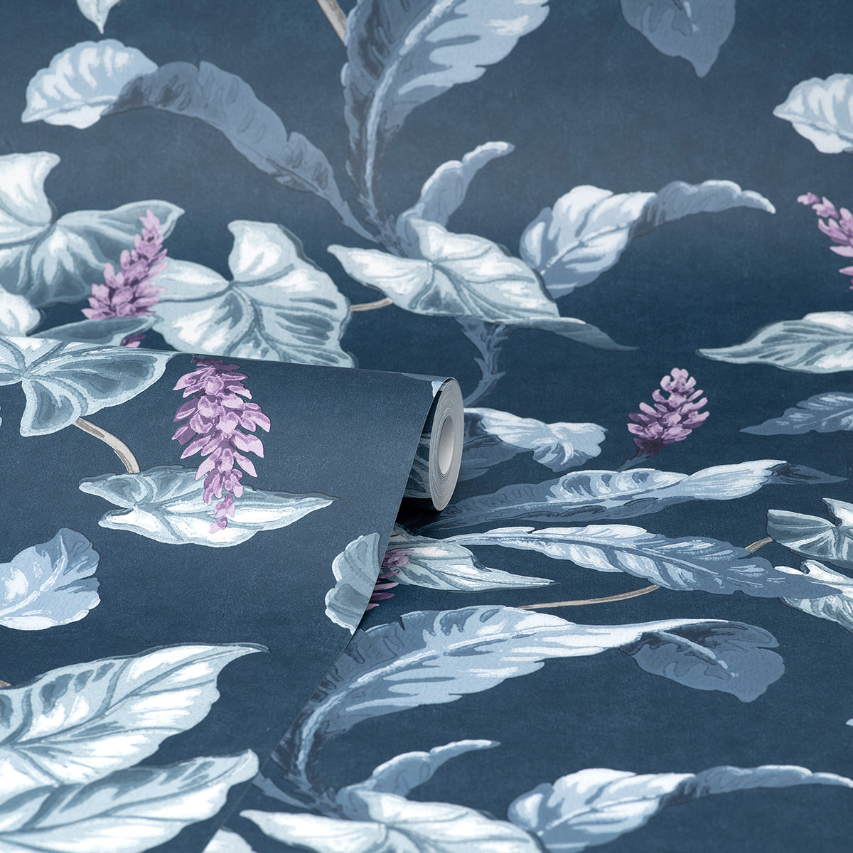 Meridian Parade Blue Tropical Leaves Wallpaper - Brewster Wallcovering