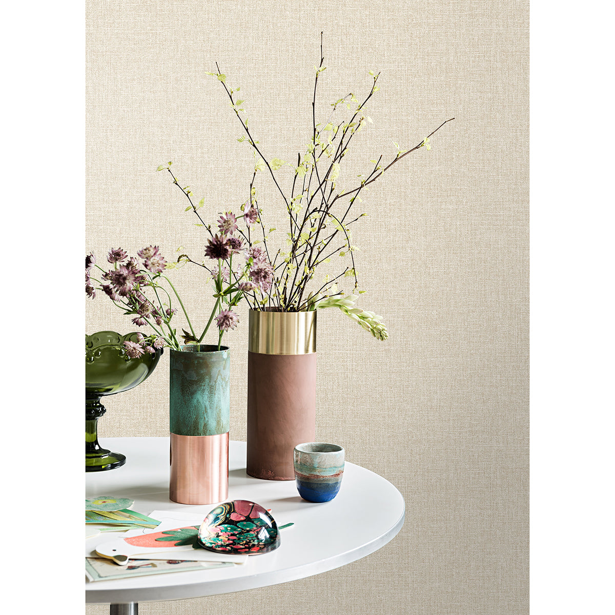 Glen Beige Linen Wallpaper - Brewster Wallcovering