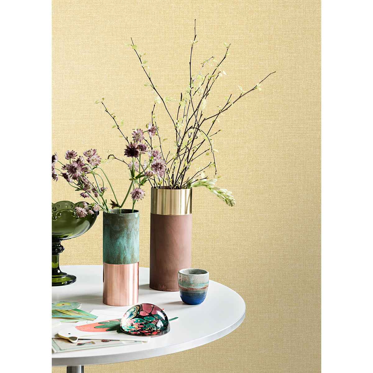 Glen Mustard Linen Wallpaper - York Wallcoverings - M1698