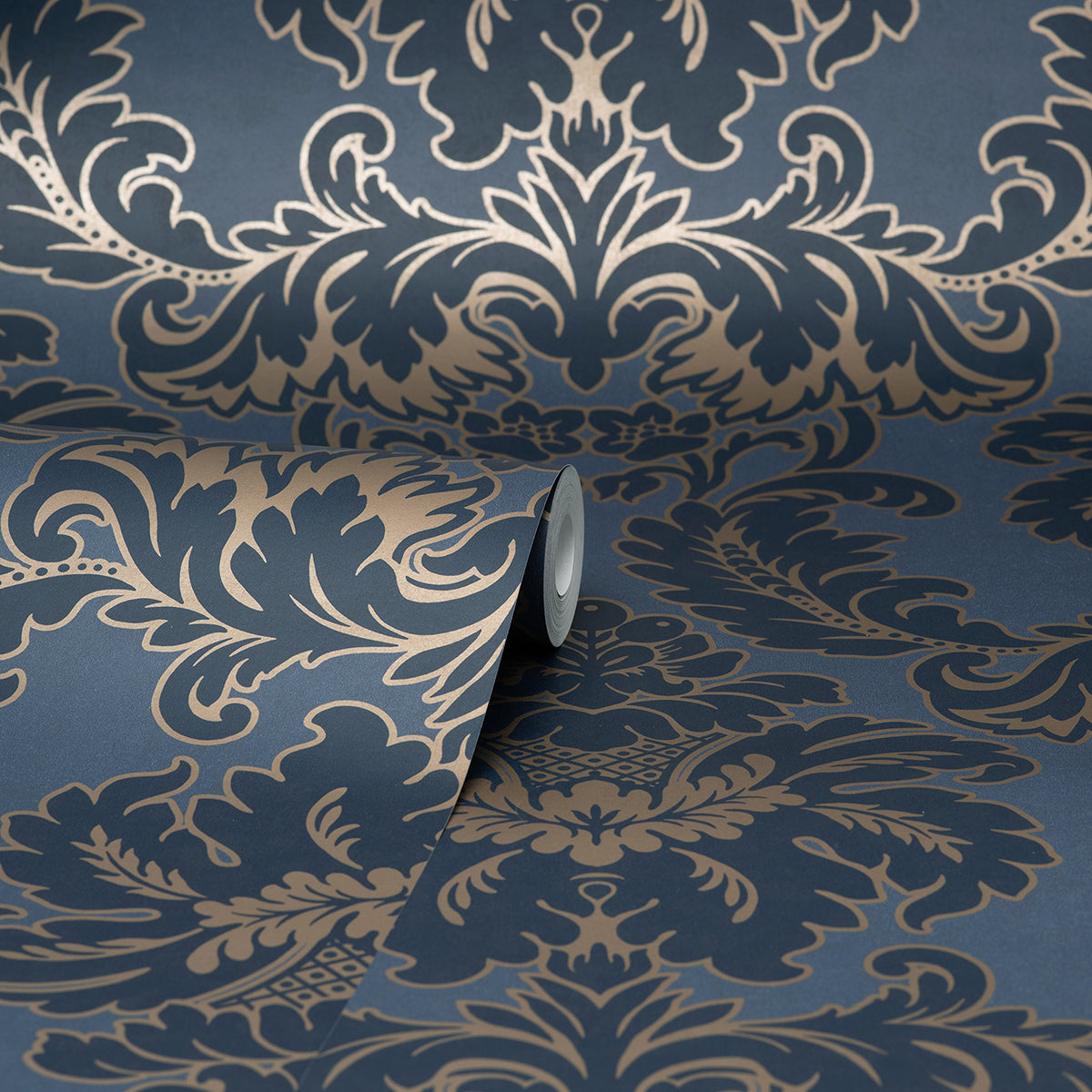 Windsor Blue Damask Wallpaper - Brewster Wallcovering