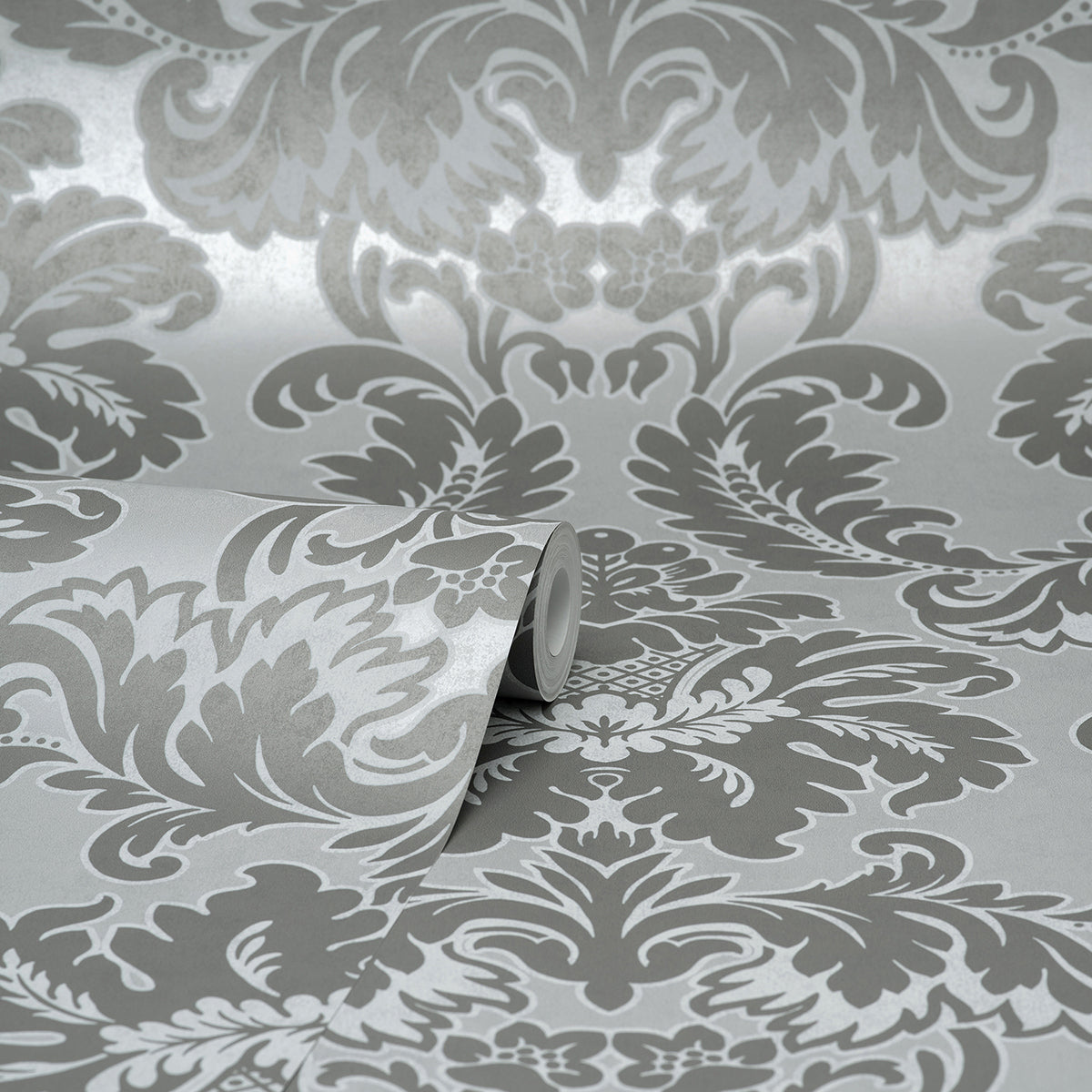 Windsor Grey Damask Wallpaper  | Brewster Wallcovering