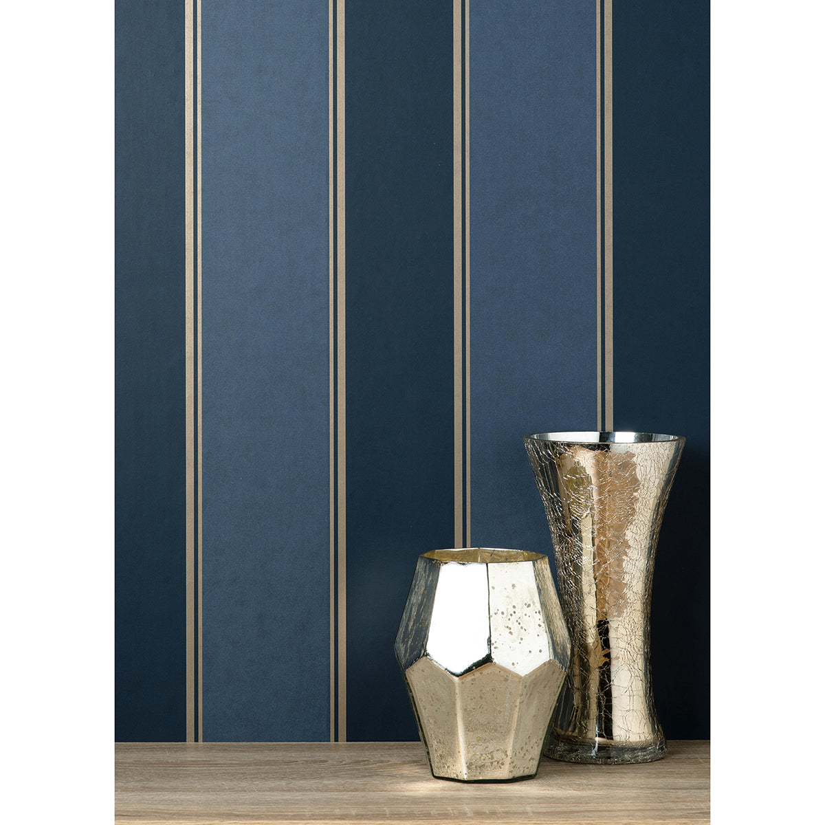 Rydia Blue Stripe Wallpaper - Brewster Wallcovering