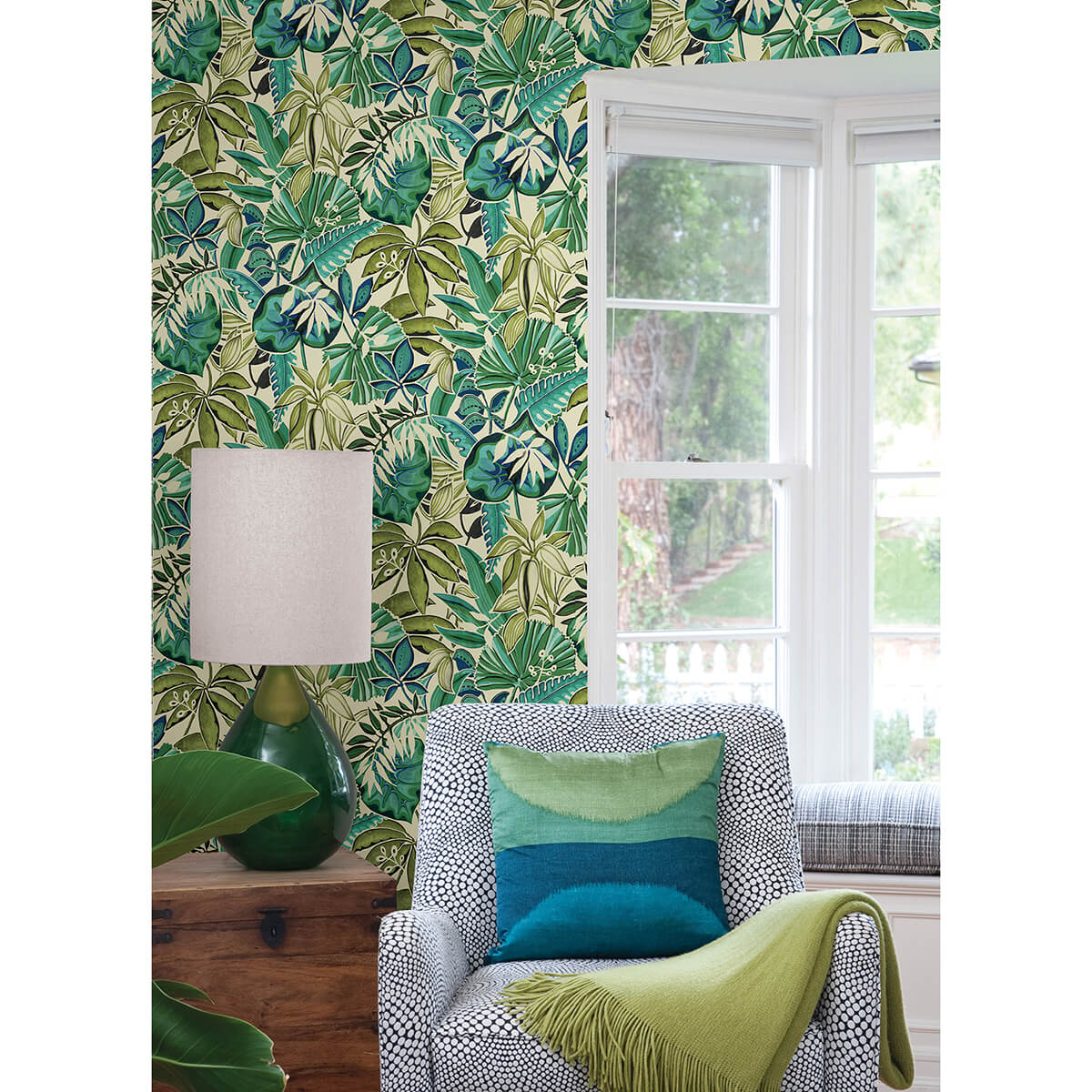 Turquoise Feuilles Peel and Stick Wallpaper - York Wallcoverings - CBS4513 - York Wallcoverings Wallpaper