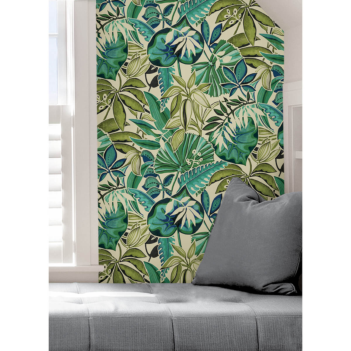 Turquoise Feuilles Peel and Stick Wallpaper - York Wallcoverings - CBS4513 - York Wallcoverings Wallpaper