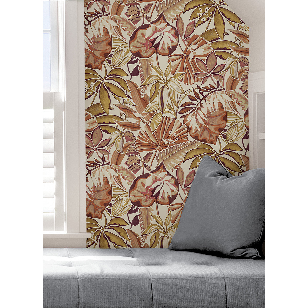 Amber Feuilles Peel and Stick Wallpaper - Brewster Wallcovering