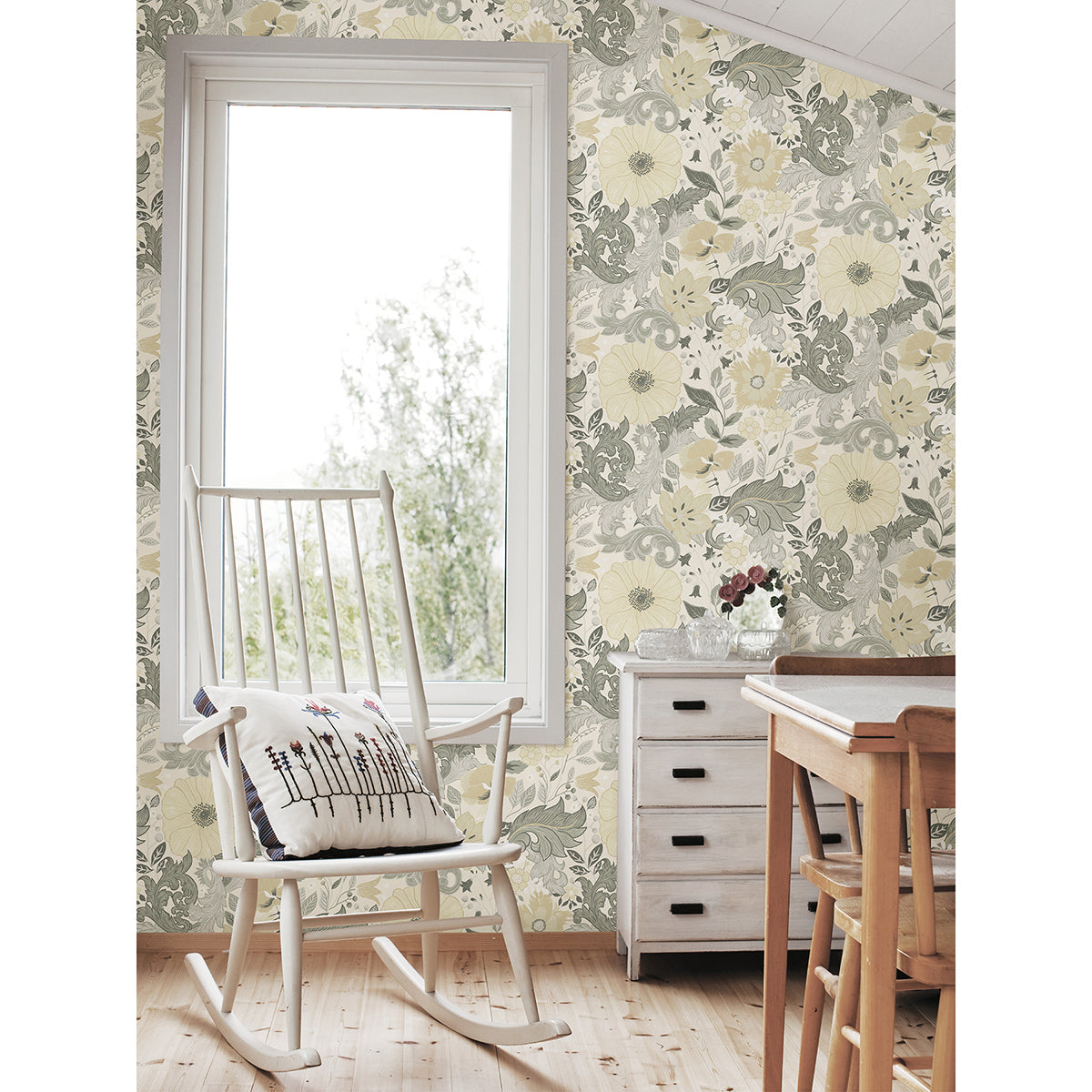 Victoria Pastel Floral Nouveau Wallpaper - Brewster Wallcovering