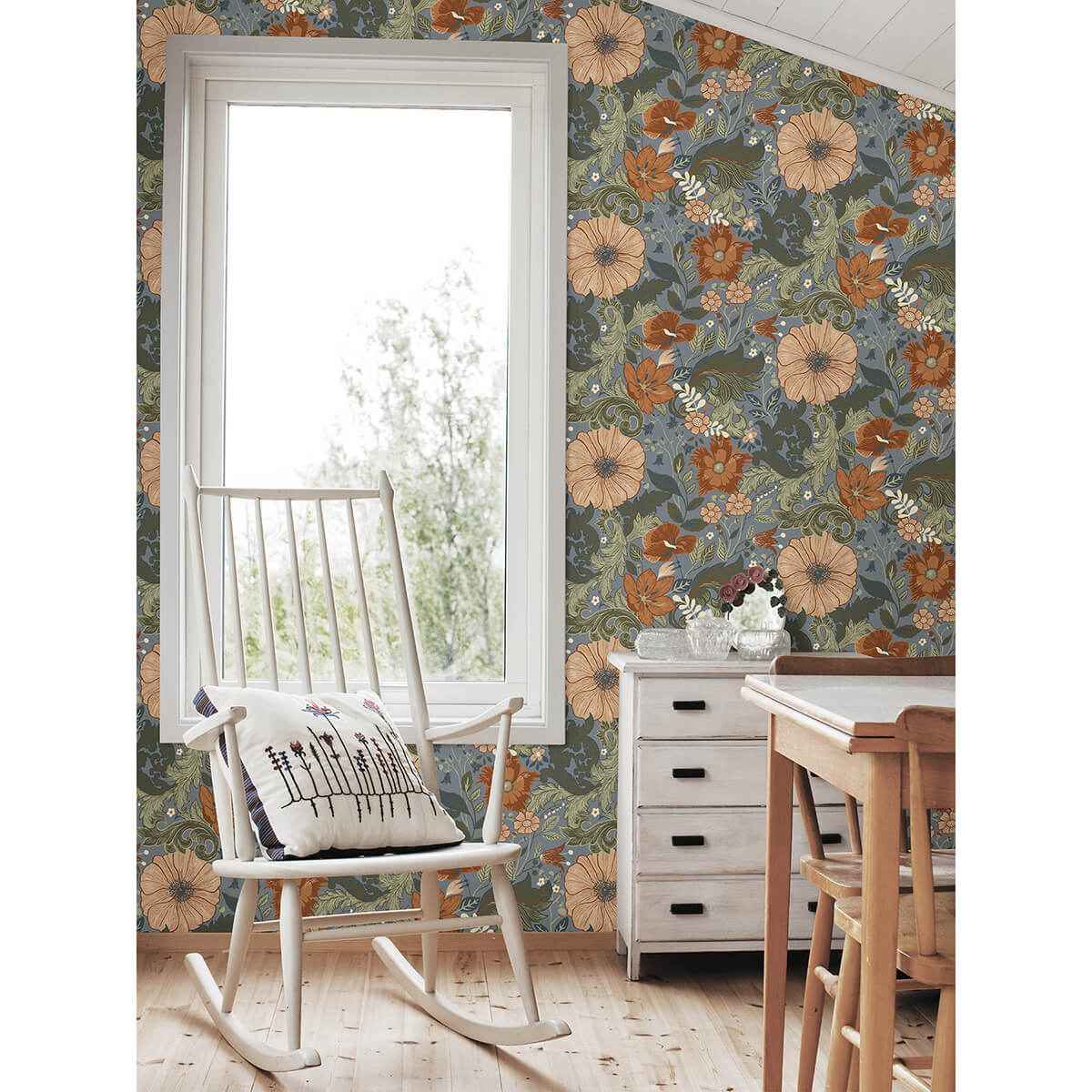 Victoria Blue Floral Nouveau Wallpaper - York Wallcoverings - 2999-13108 - York Wallcoverings Wallpaper