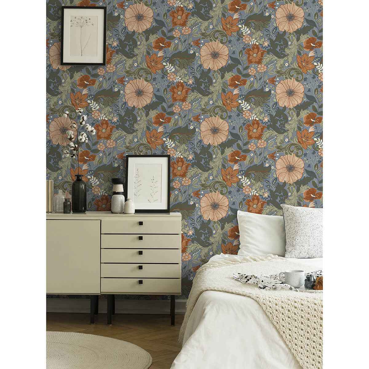 Victoria Blue Floral Nouveau Wallpaper - York Wallcoverings - 2999-13108 - York Wallcoverings Wallpaper