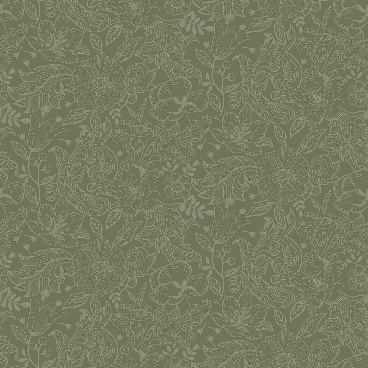 wilma-green-floral-block-print-wallpaper-york-wallcoverings-2999-13129 - York Wallcoverings Wallpaper