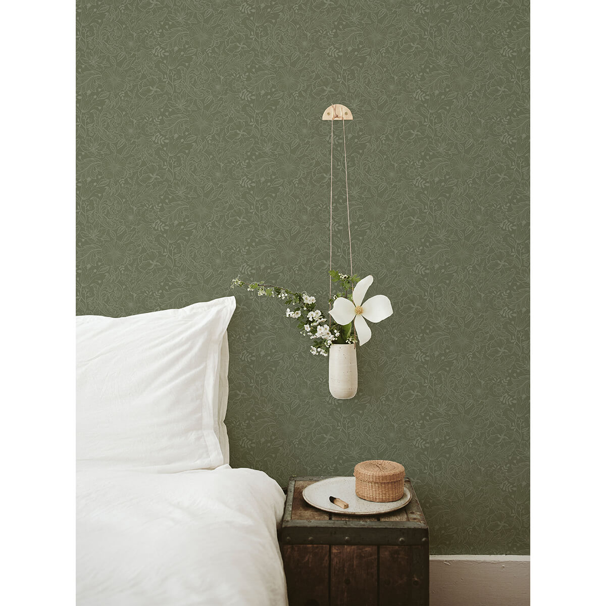 wilma-green-floral-block-print-wallpaper-york-wallcoverings-2999-13129 - York Wallcoverings Wallpaper