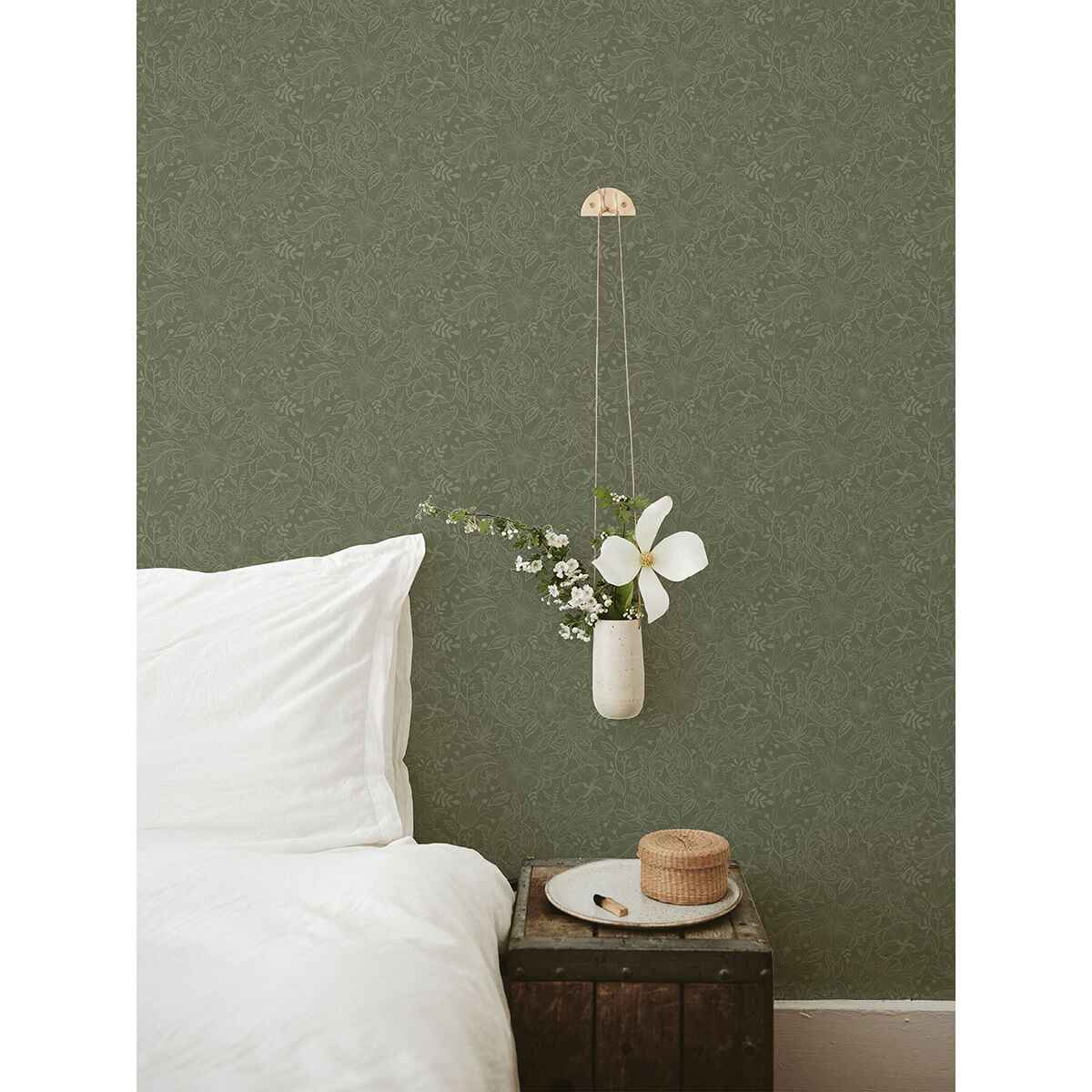 Wilma Green Floral Block Print Wallpaper - York Wallcoverings - 2999-13129 - York Wallcoverings Wallpaper