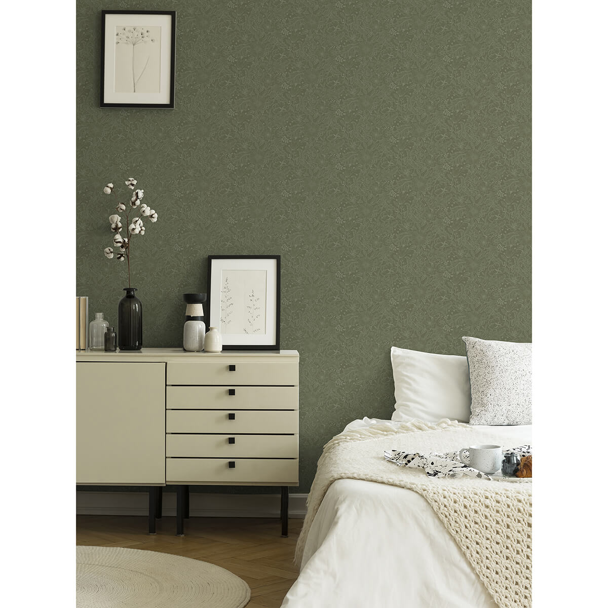 wilma-green-floral-block-print-wallpaper-york-wallcoverings-2999-13129 - York Wallcoverings Wallpaper
