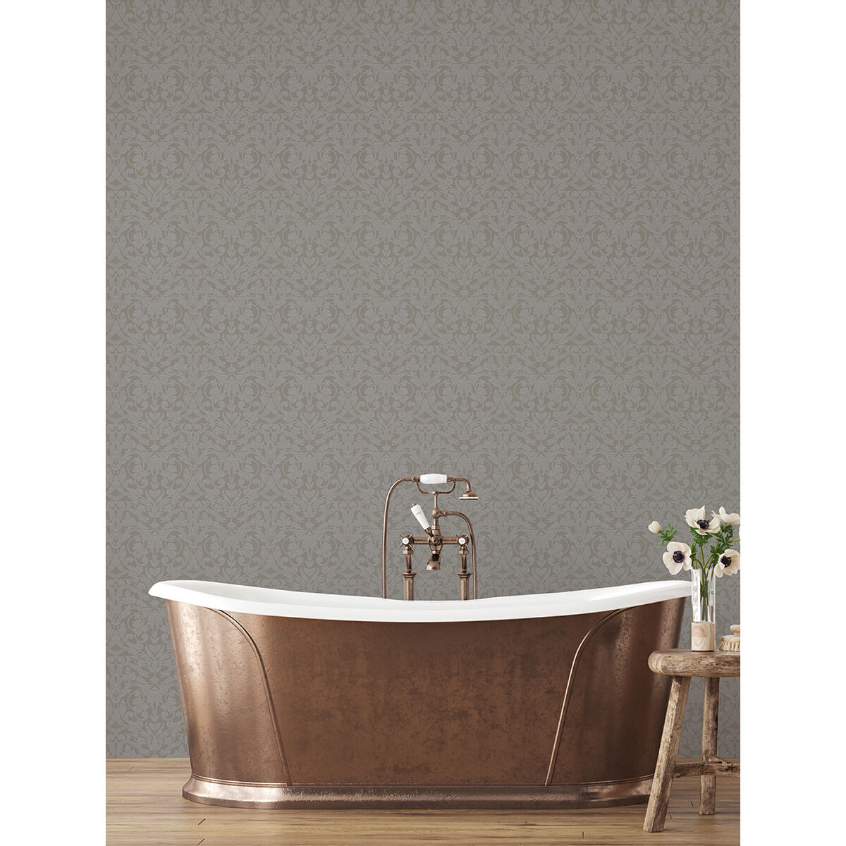 rosali-grey-scroll-damask-wallpaper-york-wallcoverings-2999-14006 - York Wallcoverings Wallpaper