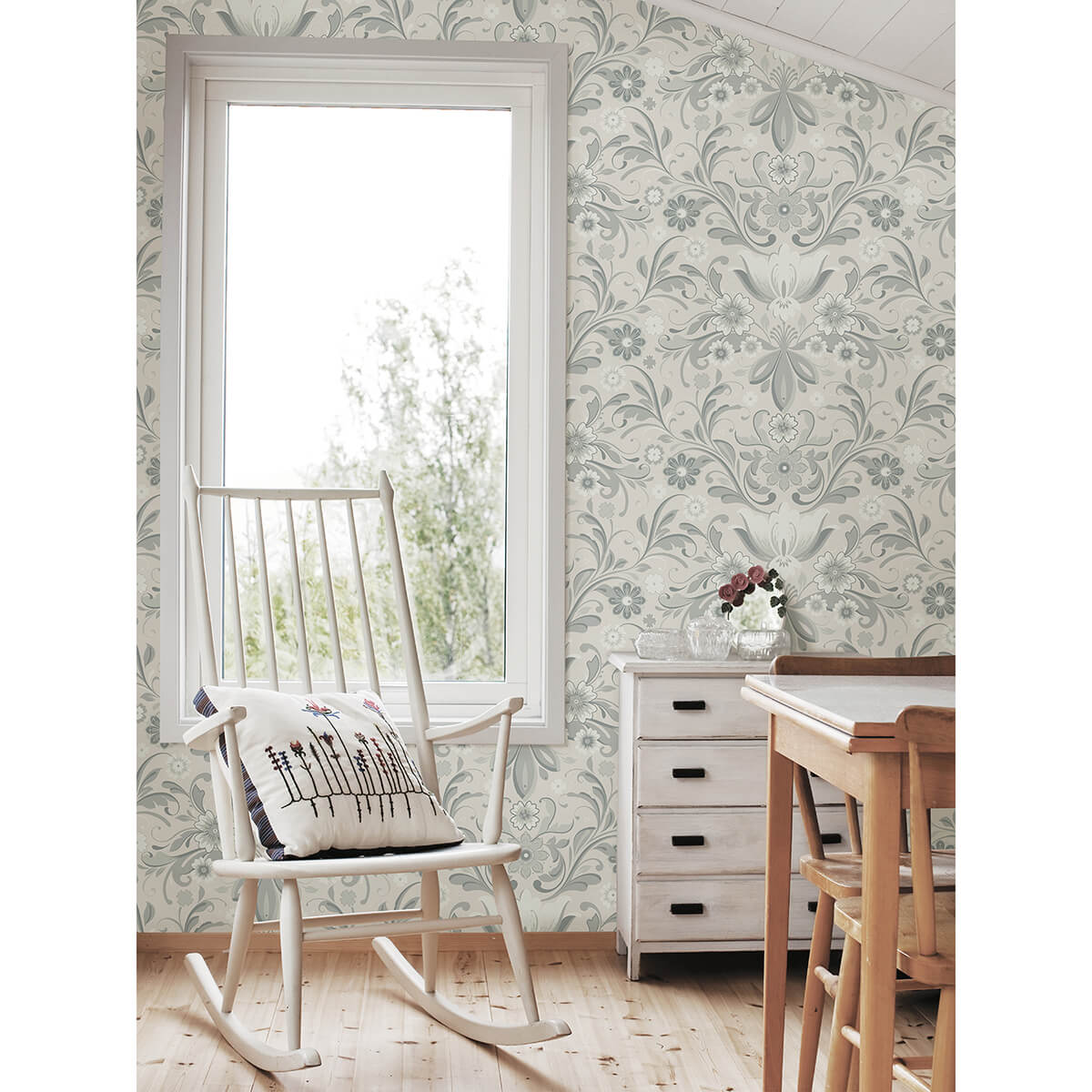 ostanskar-light-grey-retro-floral-wallpaper-york-wallcoverings-2999-24109 - York Wallcoverings Wallpaper