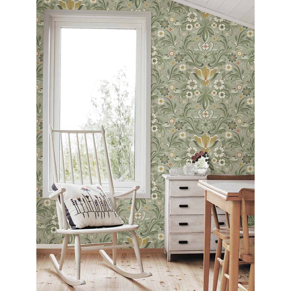 ostanskar-green-retro-floral-wallpaper-york-wallcoverings-2999-24113 - York Wallcoverings Wallpaper